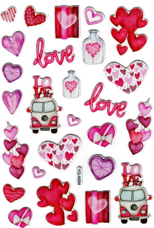 Sticker Kabartmalı Stiker Defter Planlayıcı Etiket (YQA004)-20x14cm - Aşk Kalp