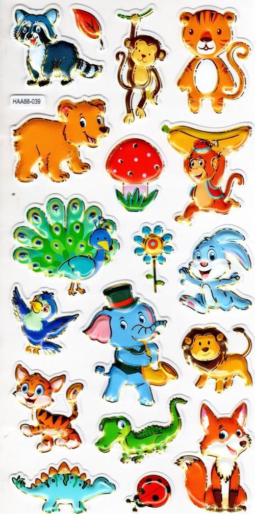 Sticker Kabartmalı Yaldızlı Stiker Çıkartma Etiket (Haa039)-23x12 cm- Şirin Hayvanlar
