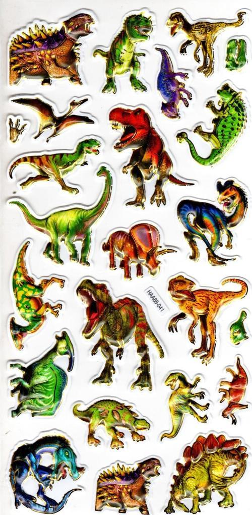 Sticker Kabartmalı Yaldızlı Stiker Çıkartma Etiket (Haa041)-23x12 cm- Vahşi Dinozorlar