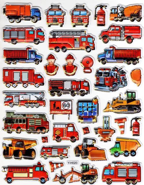 Sticker Kabartmalı Yaldızlı Stiker Çıkartma Etiket (YH020)-19x23 cm- itfaiye Arabası Dozer
