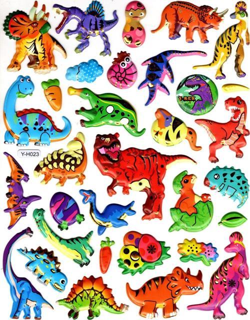 Sticker Kabartmalı Yaldızlı Stiker Çıkartma Etiket (YH023)-19x23 cm- Dinozor Dinazor