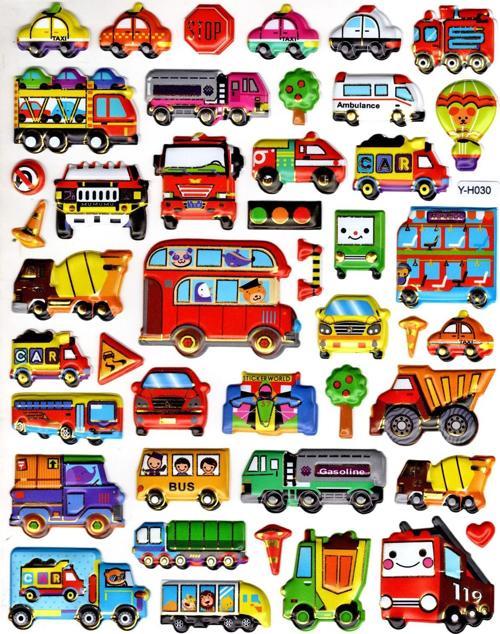 Sticker Kabartmalı Yaldızlı Stiker Çıkartma Etiket (YH030)-19x23 cm- Sevimli Arabalar