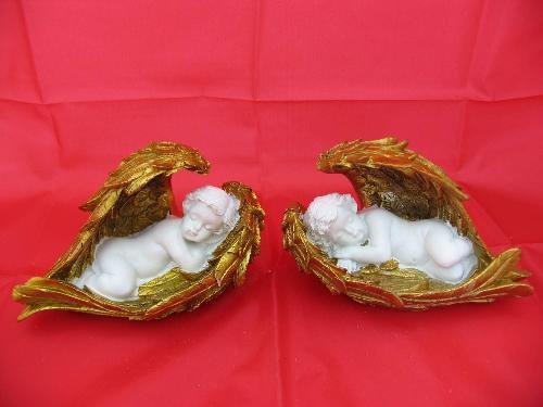 QQC 2Lİ KANATLI UYUYAN MELEK Dekoratif Hediyelik Ev Ofis Aksesuarı