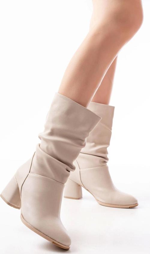 Bej Topuklu Körüklü Günlük Kadın Bot