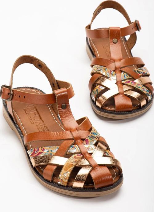 Taba Garni Ortopedik Hakiki Deri Kadın Sandalet