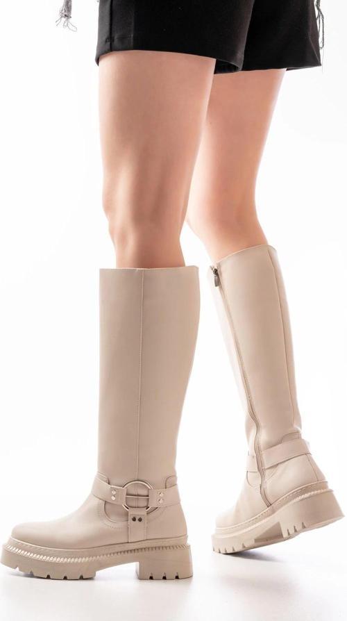 Bej Fermuarlı Günlük Kadın Çizme