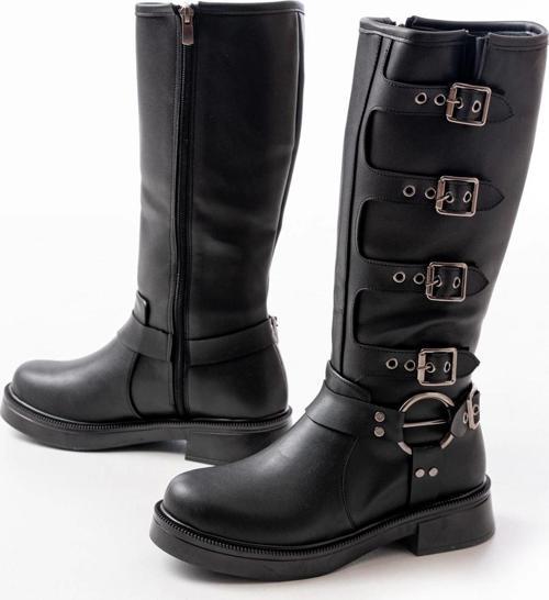 Siyah Düz Topuklu Günlük Kadın Binici Çizme