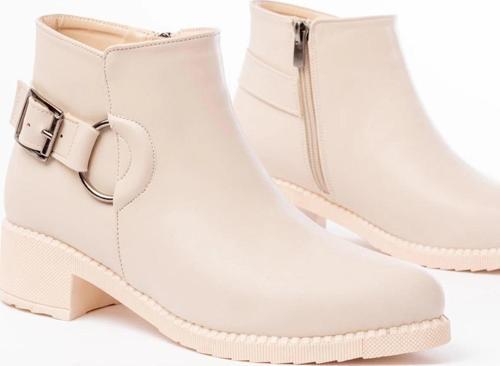 Bej Toka Aksesuarlı Fermuarlı Günlük Kadın Bot