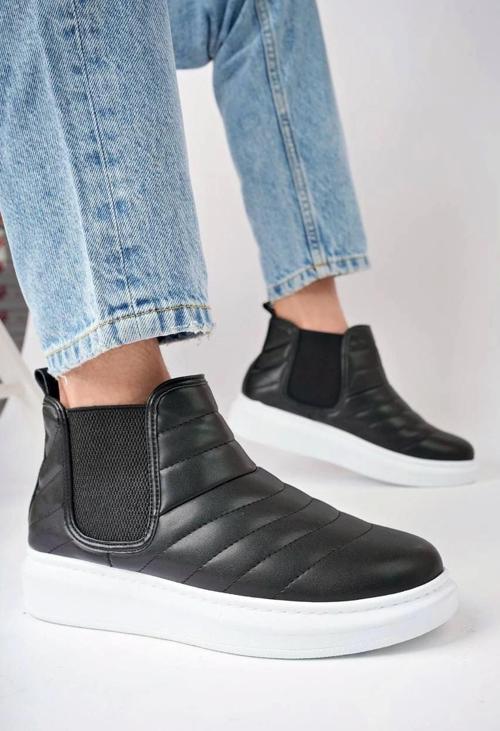 SLW205 Boston Bağcıksız Cilt Erkek Spor Bot BT Siyah