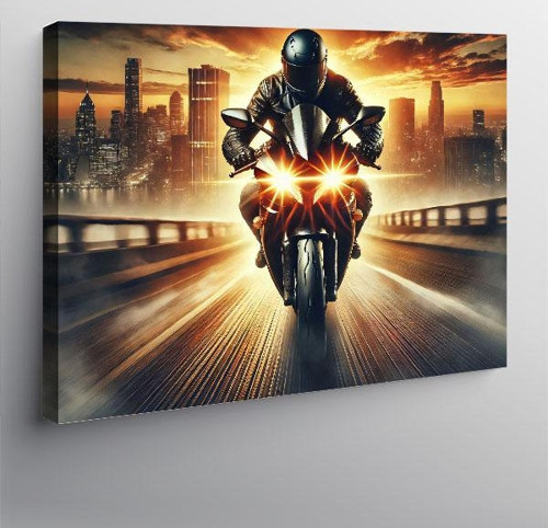 Kanvas Tablo Gece Yarışı Motosiklet