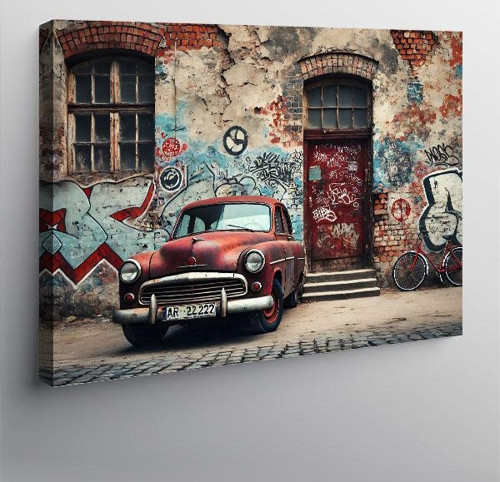 Kanvas Tablo Kırmızı Araba Ve Grafiti