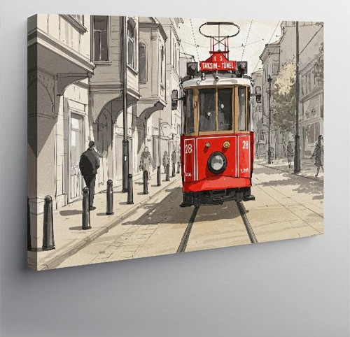 Kanvas Tablo Kırmızı Tramvay Sokakta