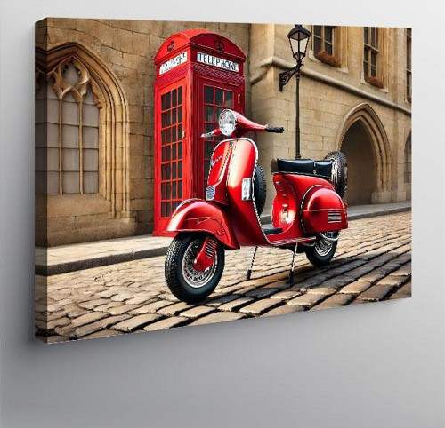 Kanvas Tablo Kırmızı Vespa Sokakta
