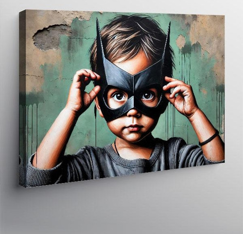 Kanvas Tablo Maskeli Çocuk Kahraman