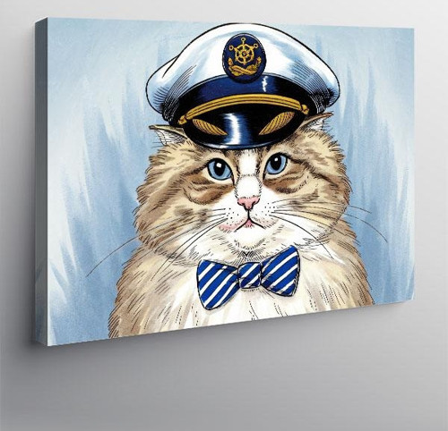 Kanvas Tablo Kaptan Kedi Çizimi