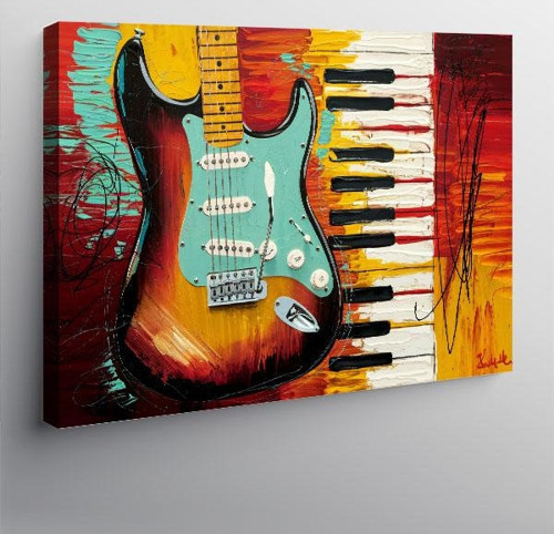 Kanvas Tablo Renkli Elektro Gitar Çizimi