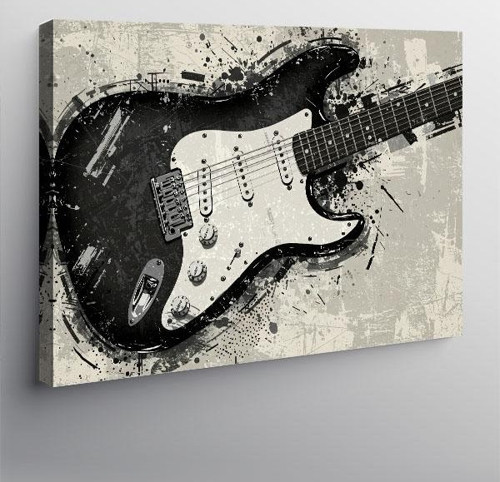 Kanvas Tablo Siyah Beyaz Gitar
