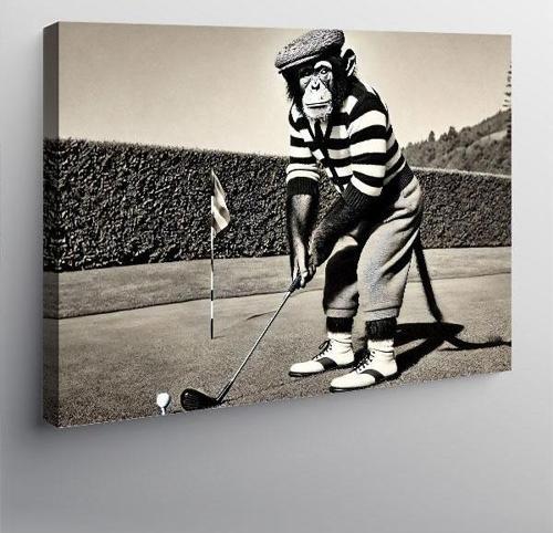 Kanvas Tablo Golfçü Maymun Komik Bir An