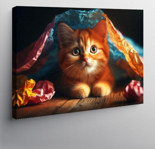 Kanvas Tablo Battaniyeli Sevimli Kedi