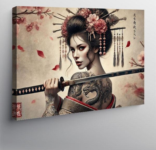 Kanvas Tablo Kılıçlı Geisha Kadın