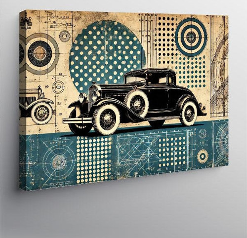 Kanvas Tablo Retro Araba Ve Geometrik Sanat