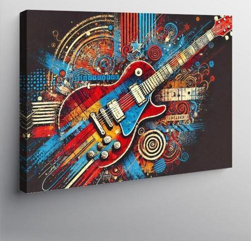 Kanvas Tablo Ritimdeki Kırmızı Gitar