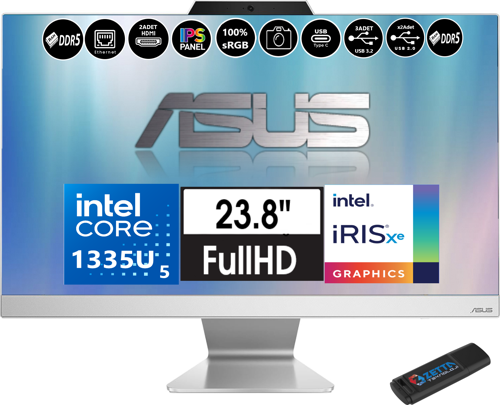 A3402 Intel Core I5 1335U 96GB Ddr5 512GB SSD Fhd 23.8" IPS 100Hz WINDOWS11HOME All In One Bilgisayar A3402WBAK 58512W0DH22+ZETTAUSBBELLEK