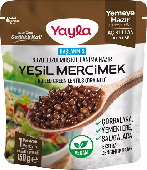 Haşlanmış Suyu Süzülmüş Yeşil Mercimek 150 gr
