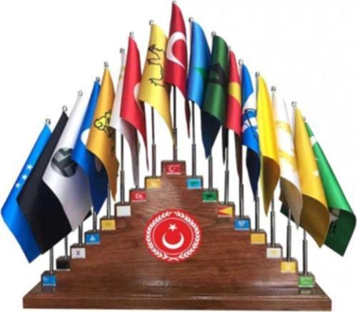 Bayrakal 17 Li Eski Türk Devlet Bayrakları Ahşap Kaideli