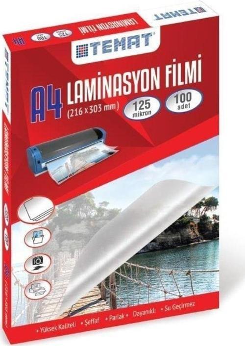 A4 Laminasyon Filmi (216 X 303Mm) 125 Mikron 100'Lü Kutu