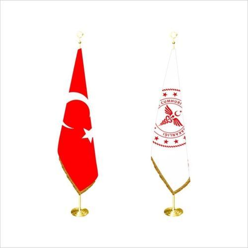 Bayrakal Sağlık Bakanlığı Logolu Makam Bayrağı Ve Türk Bayrağı Takım