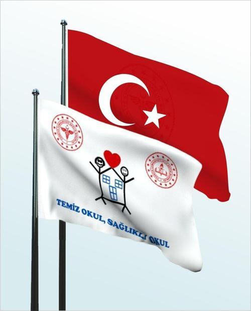 Bayrakal Temiz Okul Bayrağı, Beyaz Bayrak Ve Türk Bayrağı 50 x 75 cm