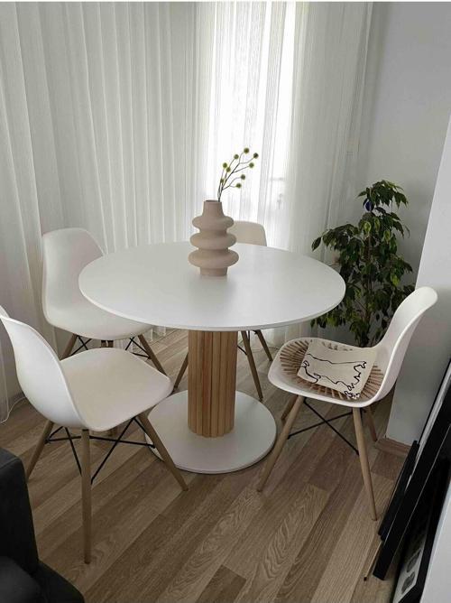 120 Cmözel Tasarım Yemek Masası Yuvarlak Beyaz Model Mdf Balkon Mutfak Ofis Masası Çalışma Masası