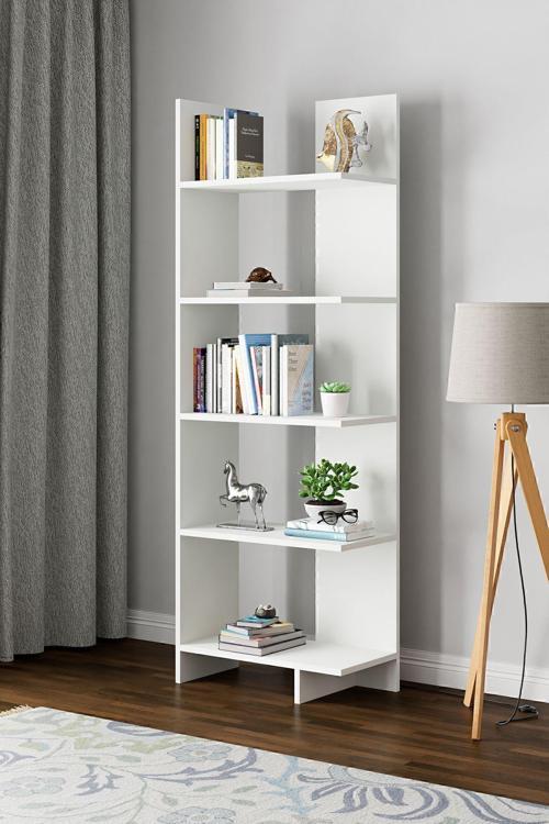 Asimetrik Beş Raflı Kitaplık - Beyaz