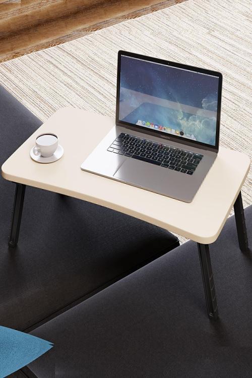Renkli Laptop Sehpası Katlanabilir Yatak Koltuk Üstü Kahvaltı Bilgisayar Sehpası - Krem
