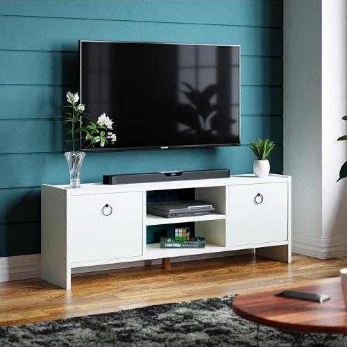 Tv Sehpası Kapaklı Raflı Tv Ünitesi Televizyon Sehpası - Beyaz