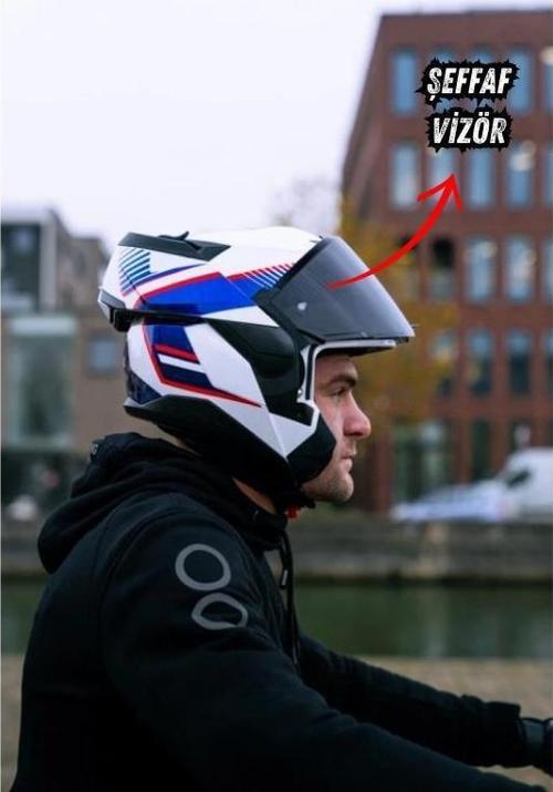Oxo Sıkter Mavi Çeneden Açılır Kask (Dar Kalıp) (ECE 22.06)