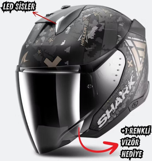 Skwal i3 Jet Hellcat Mat Stop Lambalı ve Led Sisli Açık Kask