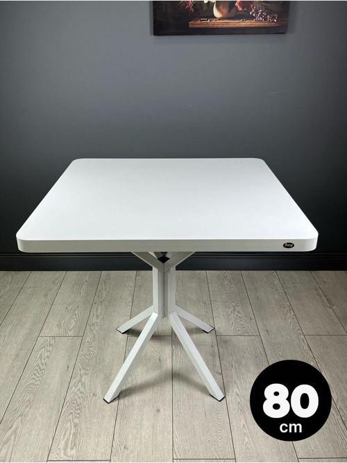 Roma Beyaz Mutfak Yemek Masası Balkon Masası Metal Beyaz Ayak 80 Cm