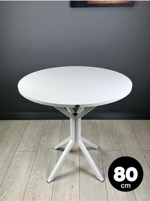 Saray Beyaz Yuvarlak Mutfak Yemek Masası Balkon Masası Metal Beyaz Ayak 80 Cm