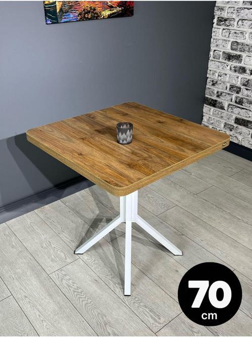 Tepe Ceviz Beyaz Mutfak Yemek Masası Beyaz Ayak 70 Cm