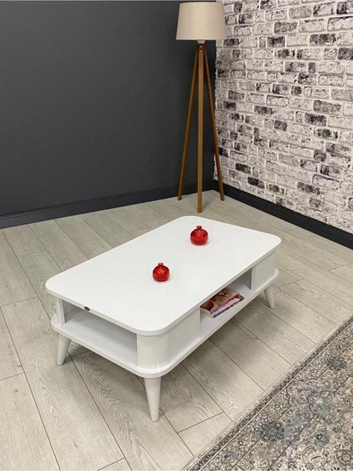 Kumsal Oval Kenar 100* 60 Beyaz Orta Sehpa