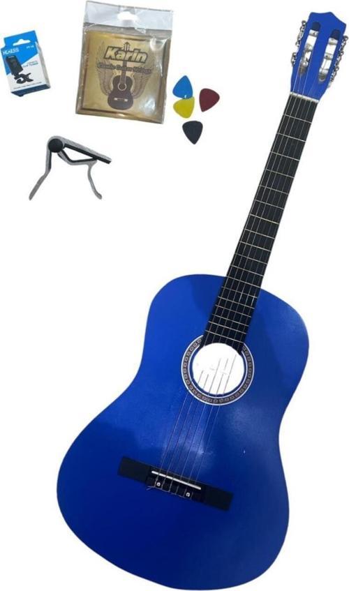Öğrenci Gitarı Mavi - Klasik Gitar Seti - Gitar - Kılıf - Tel - Kapo - Pena