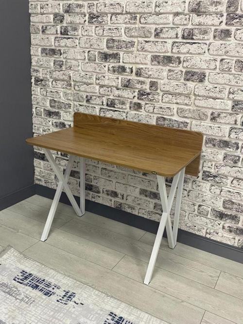 Rüya Ceviz Çalışma Masası Bilgisayar Ofis Masası Metal Beyaz Ayaklı 103 Cm