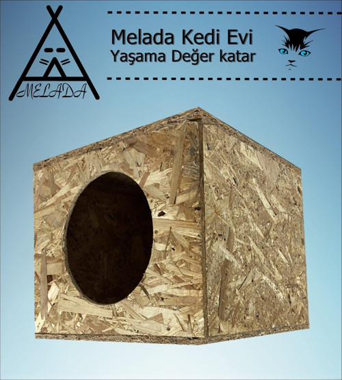 Melada Kedi Evi Dış Ortam Uygun Ahşap Kedi Evi OSB 36x34x32 cm