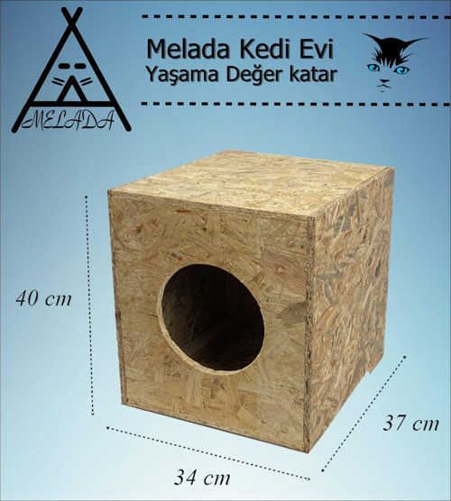 Melada Kedi Evi Dış Ortam Uygun Ahşap Kedi Evi OSB 40x37x34 cm