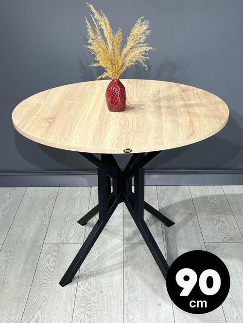 Selin Sonoma Yuvarlak Mutfak Masası Yemek Masası Balkon Masası Metal Siyah Ayak 90 Cm