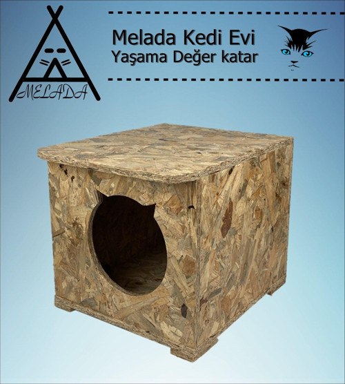 Melada Kedi Evi Dış Ortam Uygun Ahşap Kedi Evi OSB 45x35x34 cm