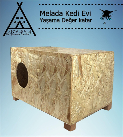 Melada Kedi Evi Dış Ortam Uygun Ahşap Kedi Evi OSB 60x40x30 cm