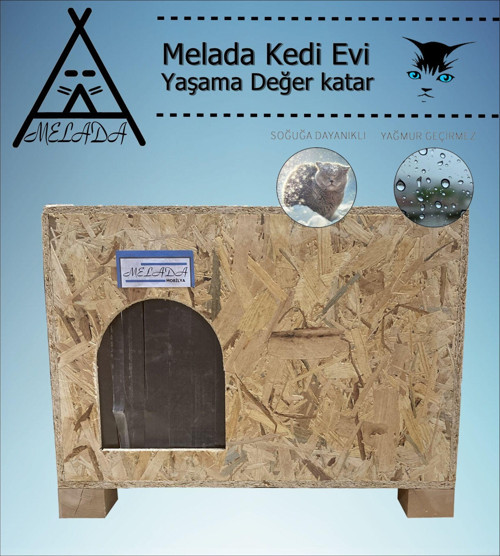 Melada Kedi Evi Dış Ortam Uygun Ahşap Kedi Evi OSB 61x41x36 cm